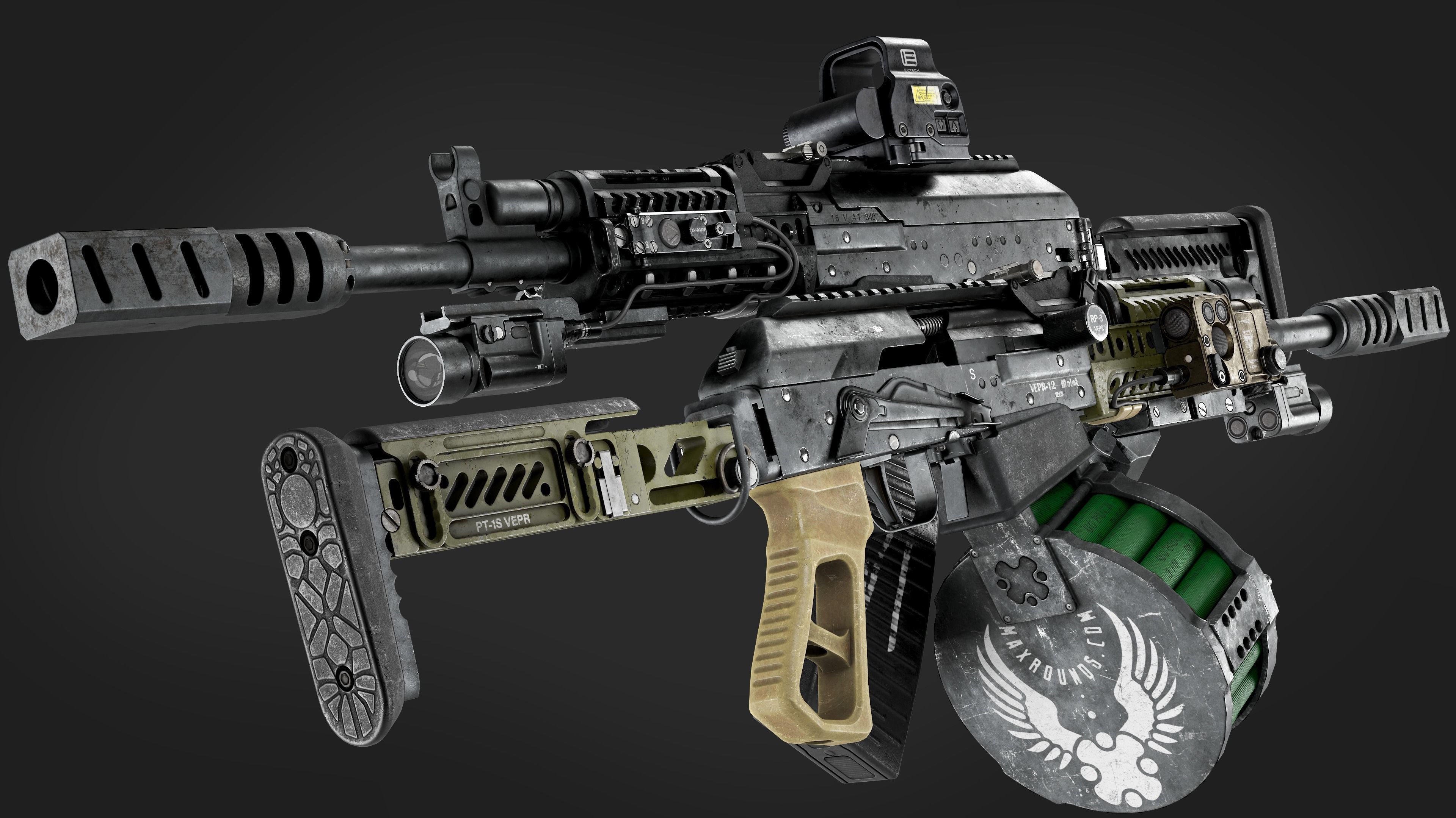 Vepr-12 Modular Semi-Automatic Shotgun  Low-poly 3D model_11