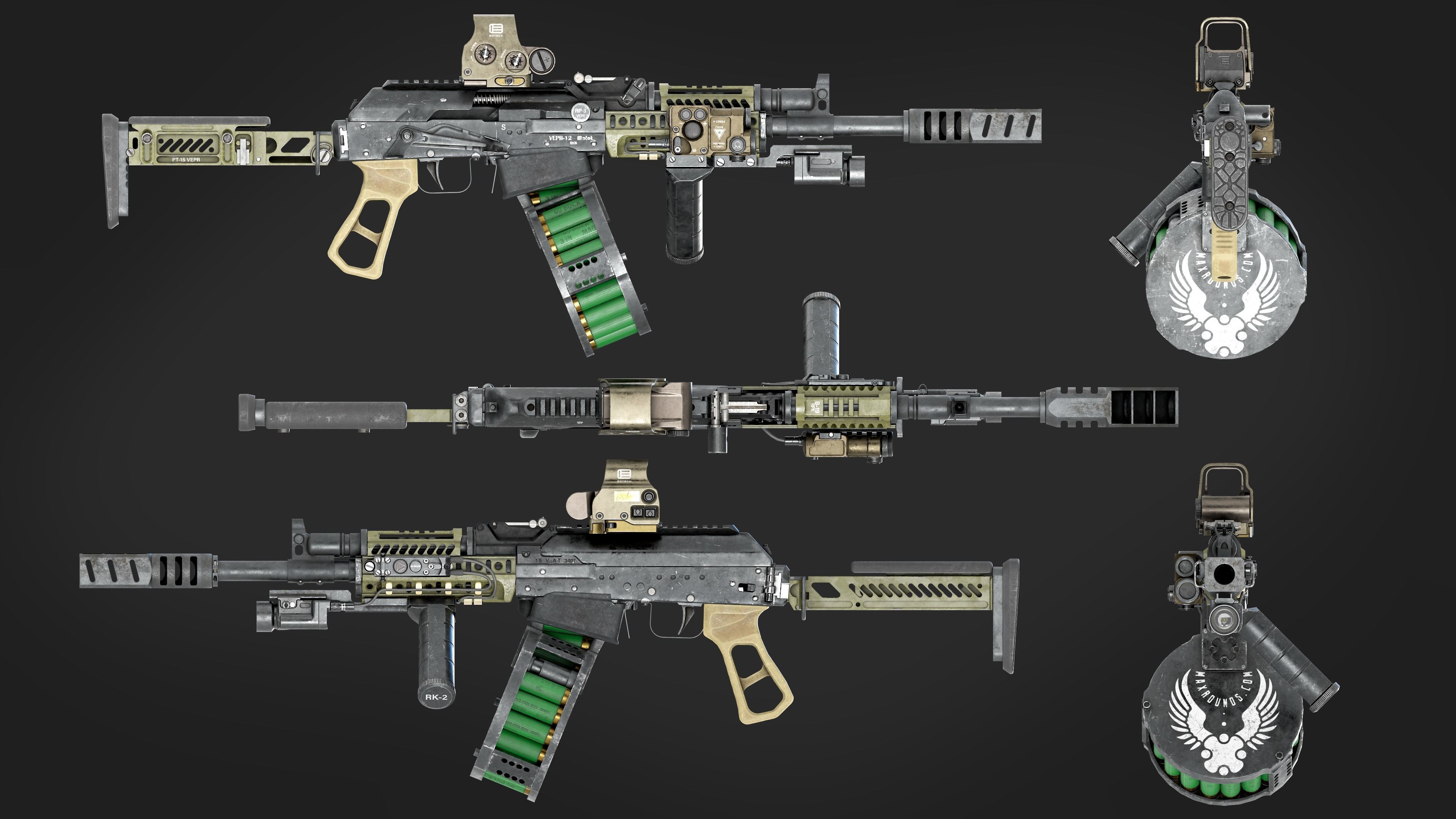 Vepr-12 Modular Semi-Automatic Shotgun  Low-poly 3D model_3