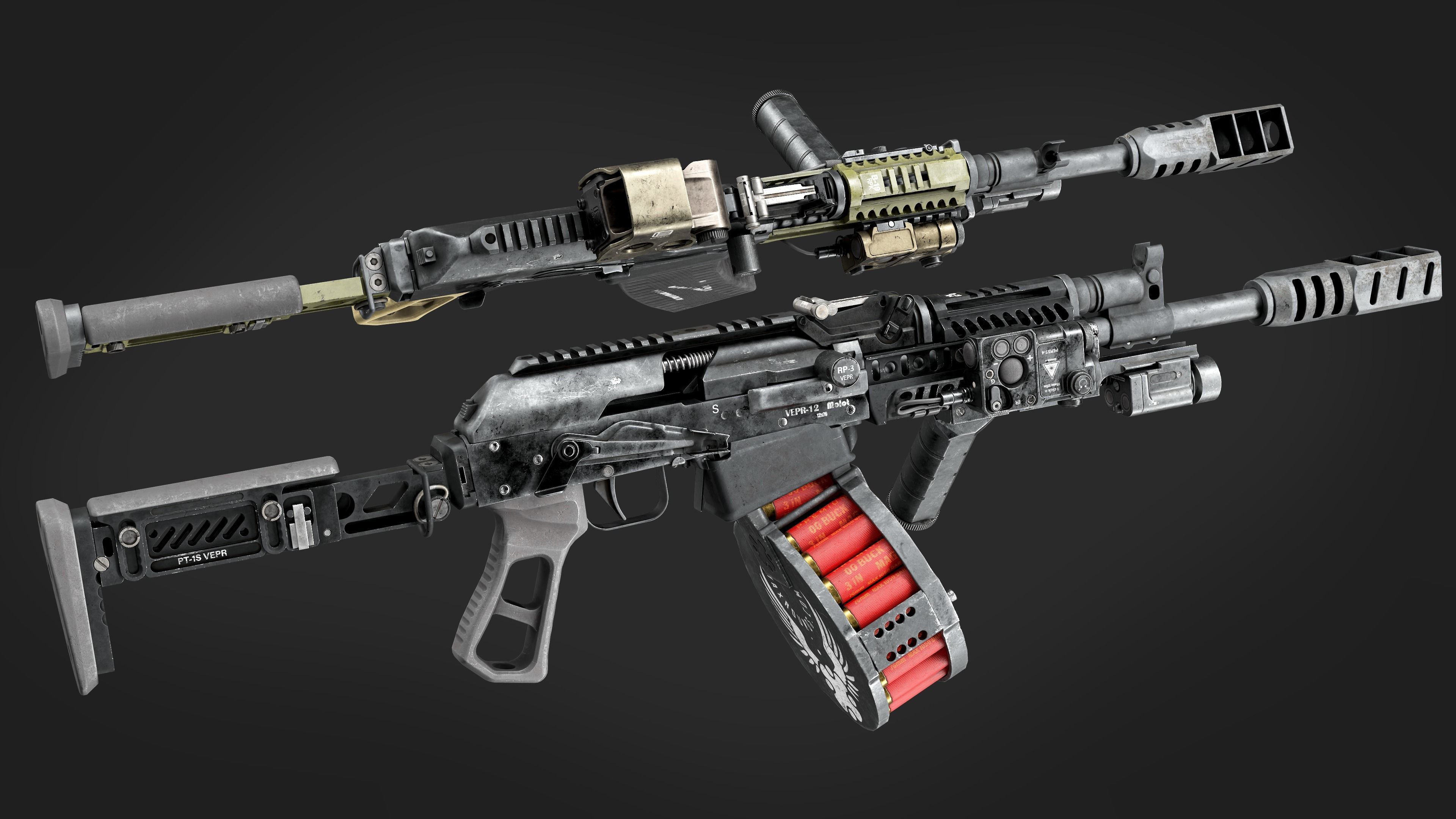 Vepr-12 Modular Semi-Automatic Shotgun  Low-poly 3D model_7