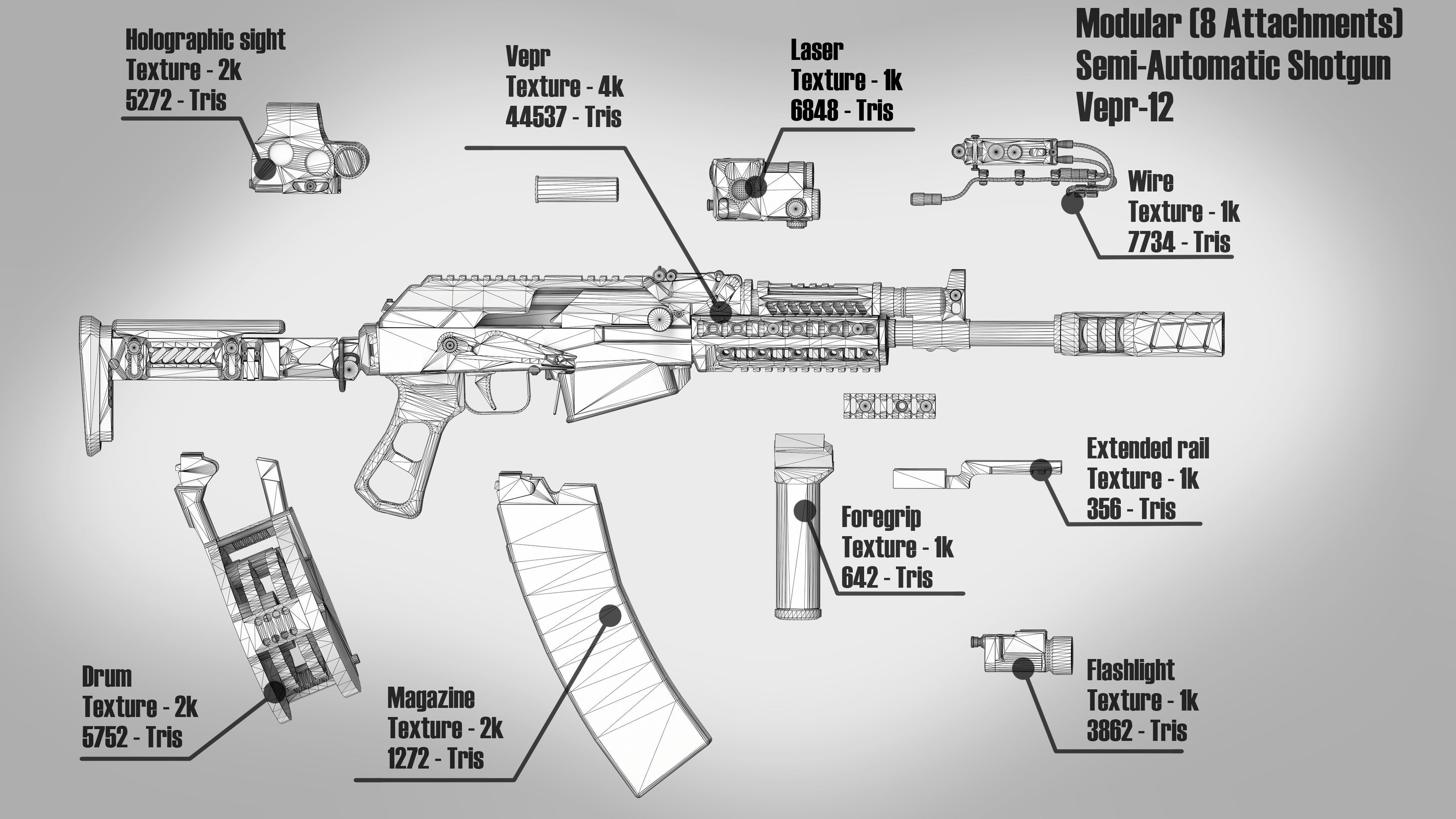 Vepr-12 Modular Semi-Automatic Shotgun  Low-poly 3D model_1