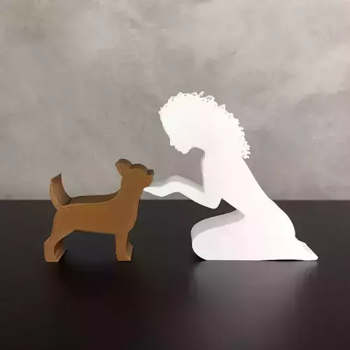 Girl and her Chihuahua -wavy hair- for 3D printer or laser cut