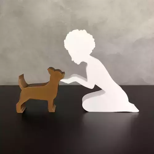 Girl and her Chihuahua -afro hair- for 3D printer or laser cut