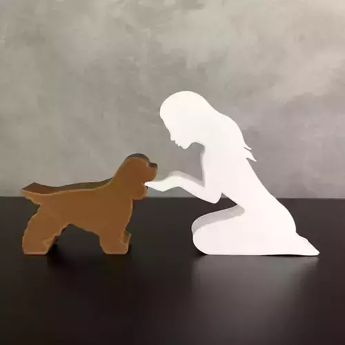 Girl and her Cocker -straight hair- for 3D printer or laser cut