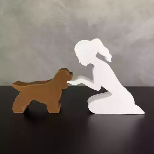 Girl and her Cocker -straight hair- for 3D printer or laser cut