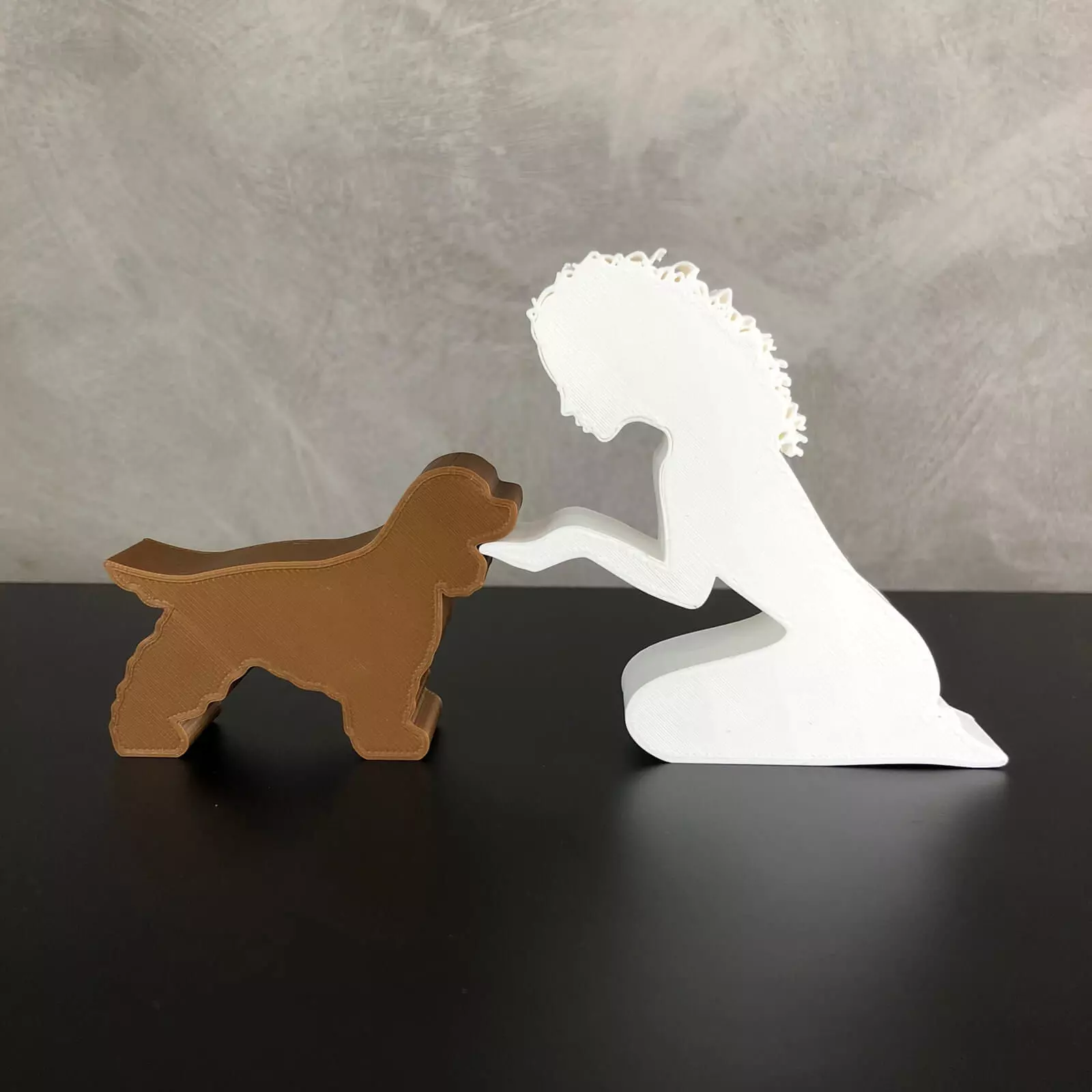 Girl and her Cocker -wavy hair- for 3D printer or laser cut 3D print model