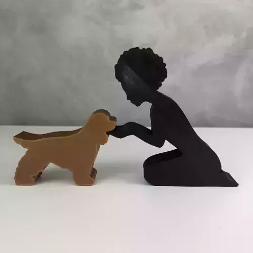 Girl and her Cocker -afro hair- for 3D printer or laser cut