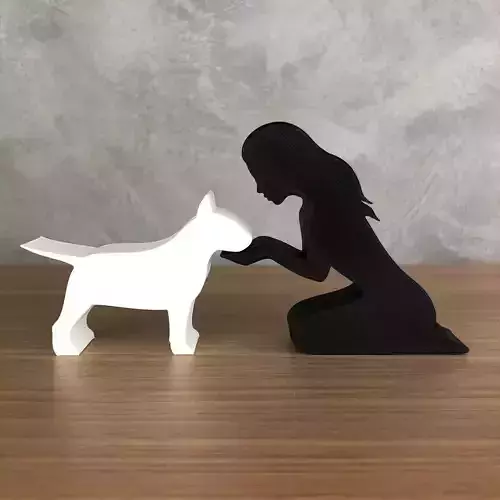 Girl and her Bull Terrier -straight hair- for 3D printer 