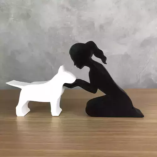 Girl and her Bull Terrier -tied hair- for 3D printer