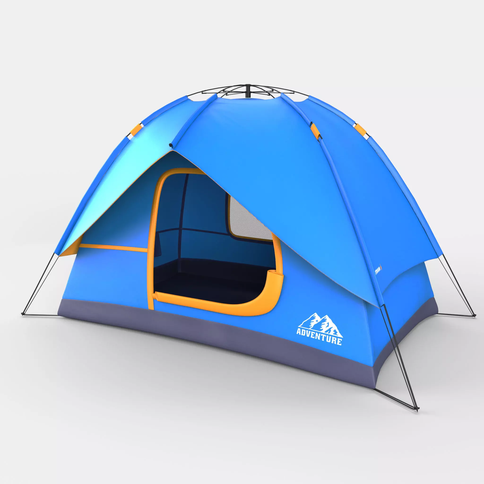 Blue polyester camping tent 3D model_0