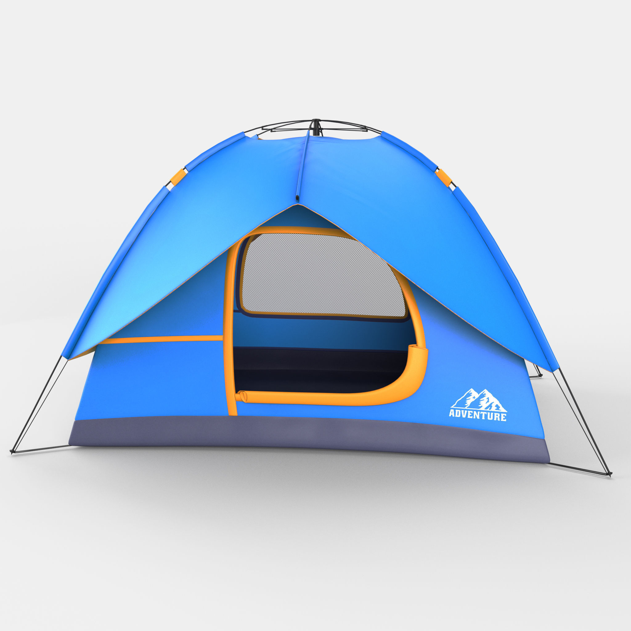 Blue polyester camping tent 3D model_2