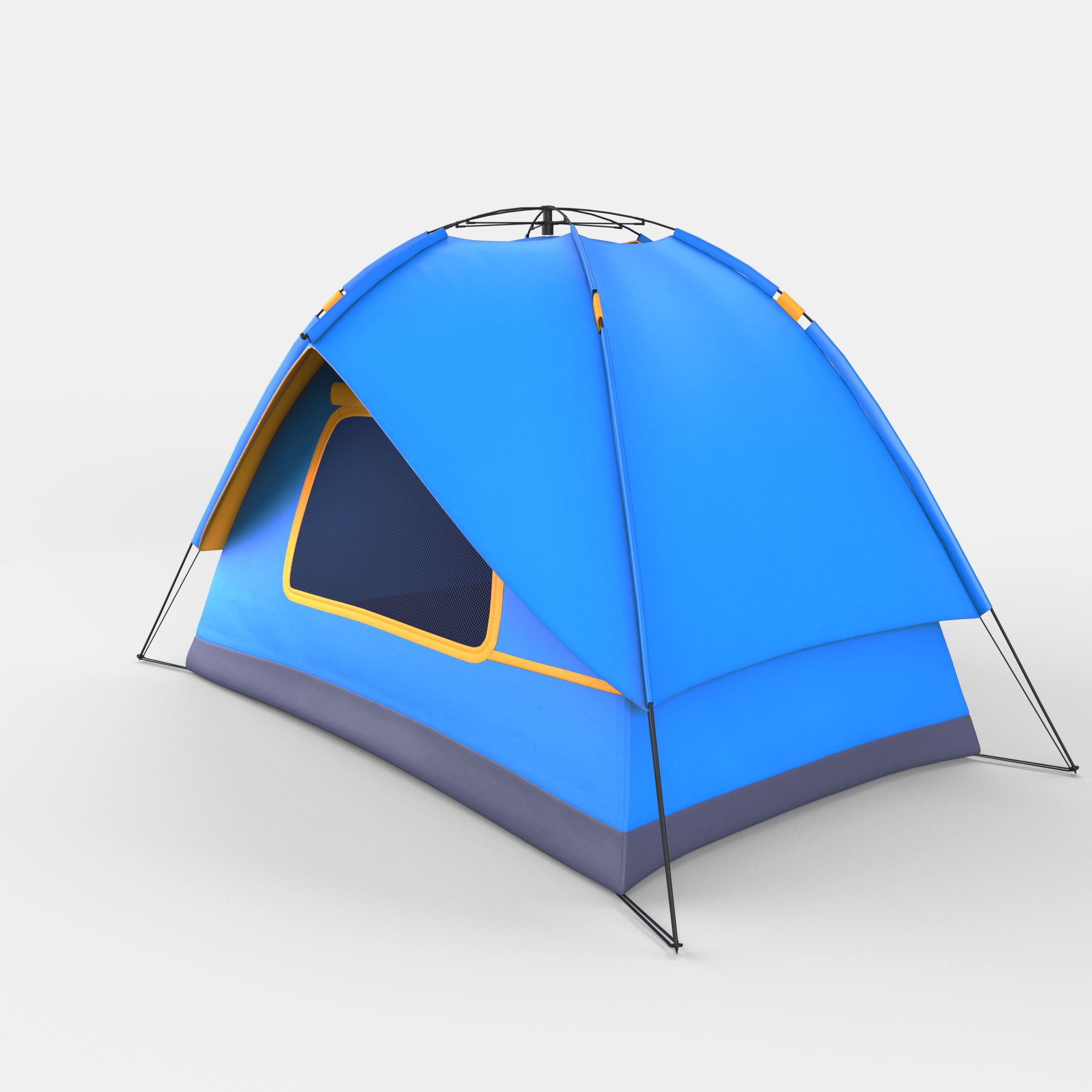 Blue polyester camping tent 3D model_4