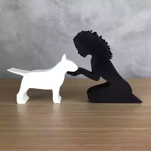 Girl and her Bull Terrier -wavy hair- for 3D printer