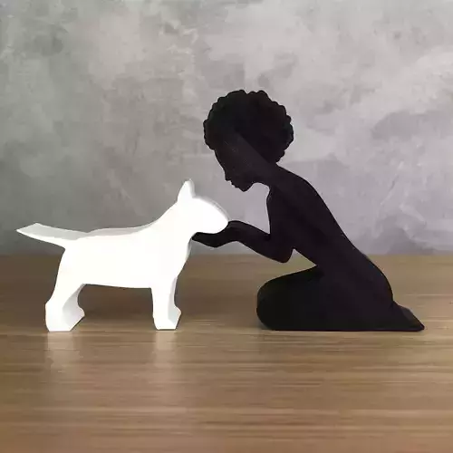 Girl and her Bull Terrier -afro hair- for 3D printer