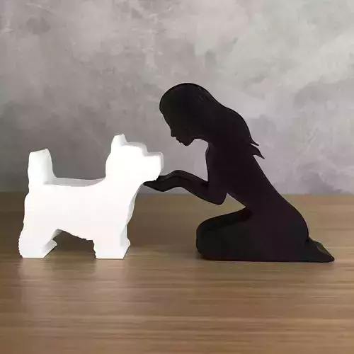 Girl and her West Terrier -straight hair- for 3D printer 