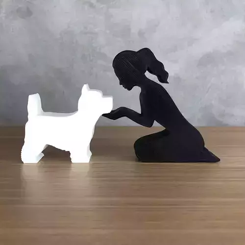 Girl and her West Terrier -tied hair- for 3D printer 