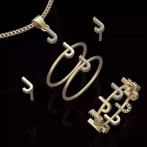 Letter J earring pendant ring   printable jewelry 3D model