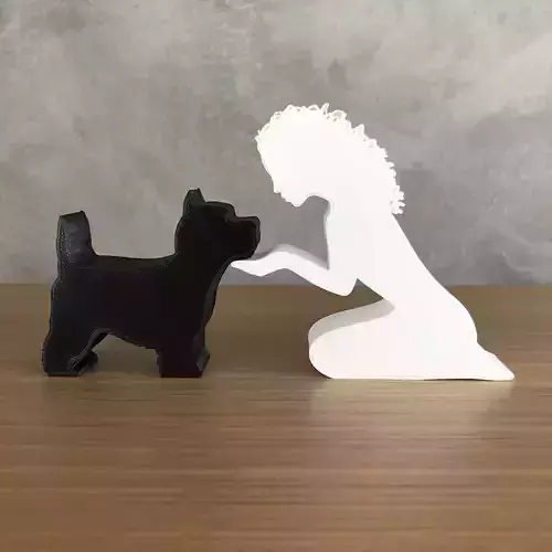 Girl and her West Terrier -wavy hair- for 3D printer 