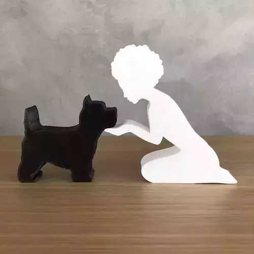 Girl and her West Terrier -afro hair- for 3D printer 