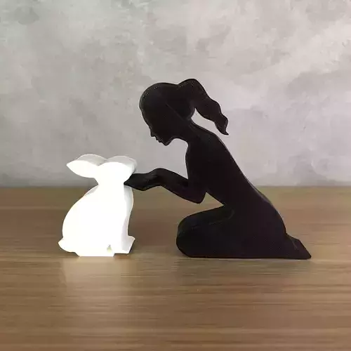 Girl and her Rabbit -tied hair- for 3D printer or laser cut