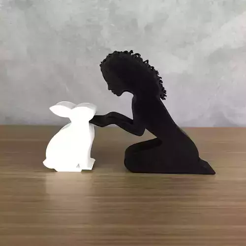 Girl and her Rabbit -wavy hair- for 3D printer or laser cut