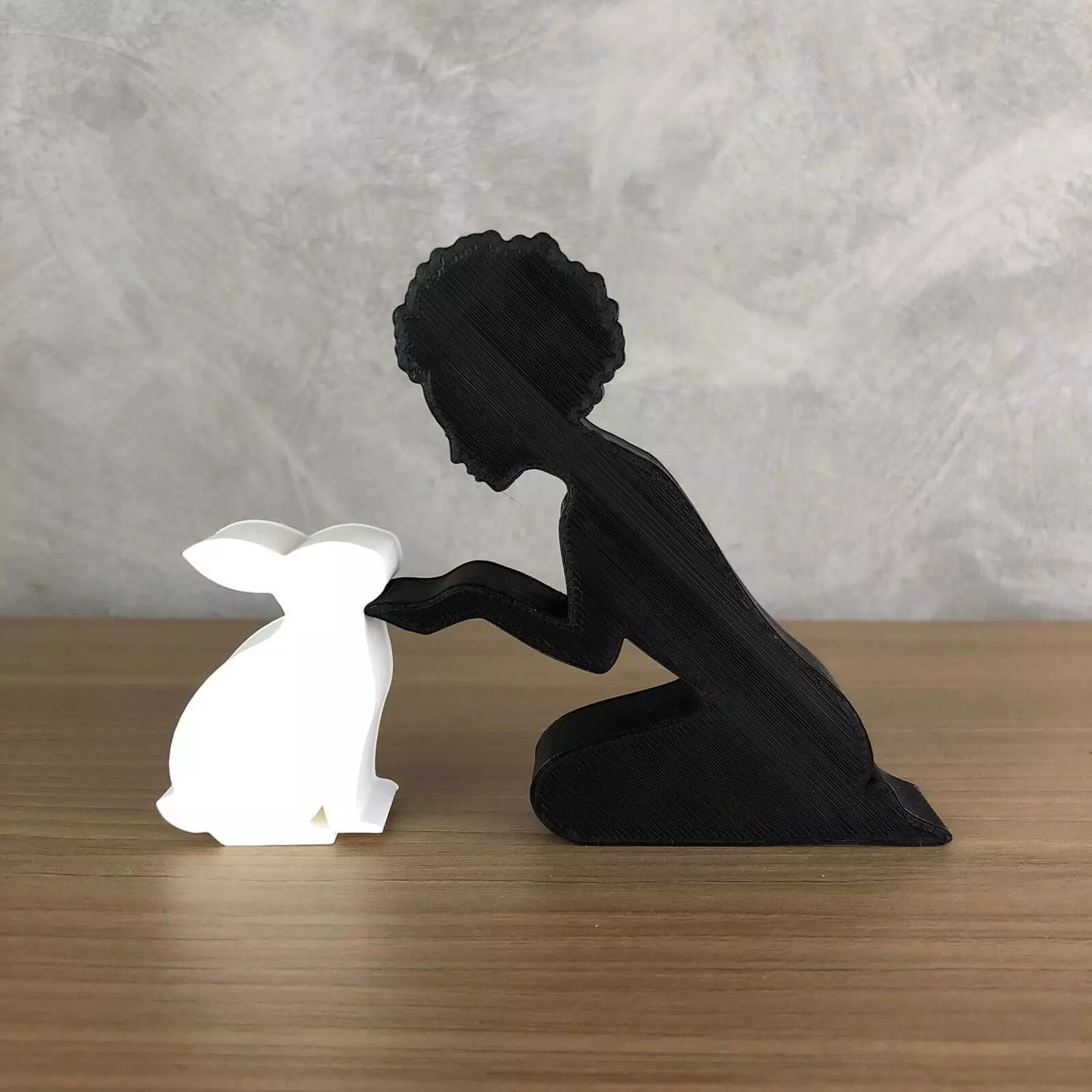 Girl and her Rabbit -afro hair- for 3D printer or laser cut 3D print model