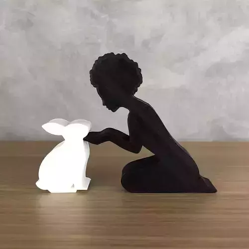 Girl and her Rabbit -afro hair- for 3D printer or laser cut