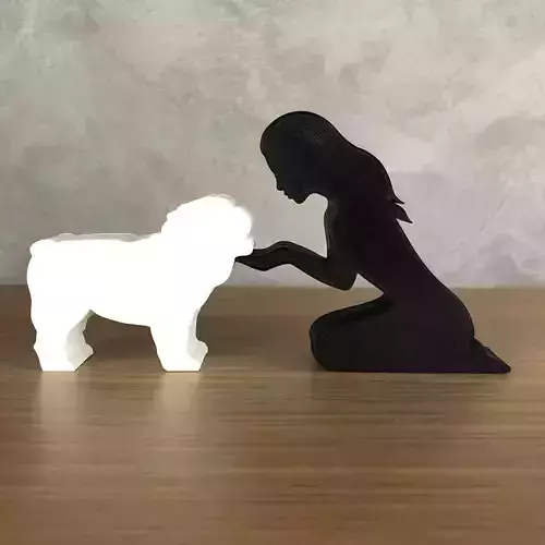 Girl and her Bulldog -straight hair-  for 3D printer 