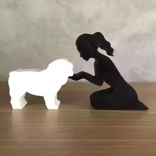 Girl and her Bulldog -tied hair- for 3D printer or laser cut