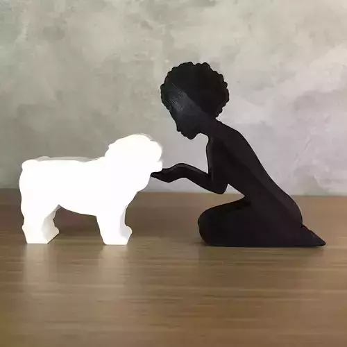 Girl and her Bulldog -afro hair- for 3D printer or laser cut
