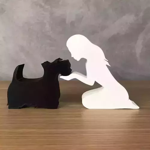 Girl and her Scottish Terrier -straight hair- for 3D printer 