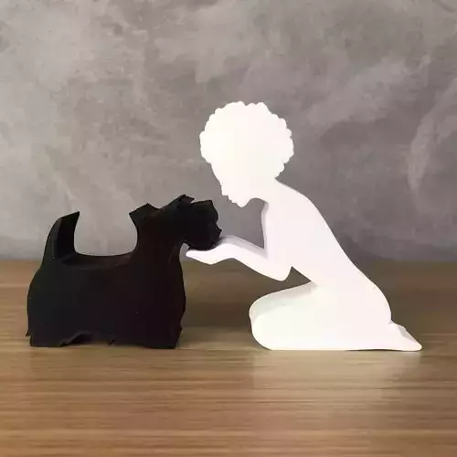 Girl and her Scottish Terrier -afro hair- for 3D printer