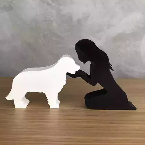 Girl and her Golden Retriever -straight hair-for 3D printer