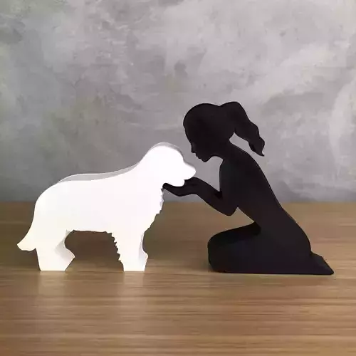 Girl and her Golden Retriever -tied hair- for 3D printer 