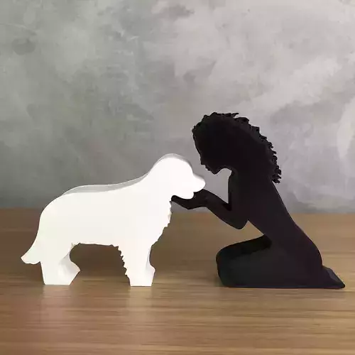 Girl and her Golden Retriever -wavy hair- for 3D printer 