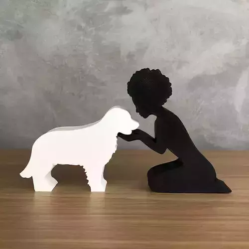 Girl and her Golden Retriever -afro hair- for 3D printer 