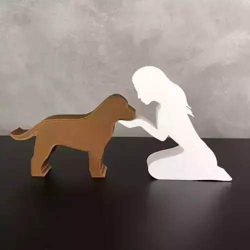 Girl and her Labrador Retriever -straight hair- for 3D printer 