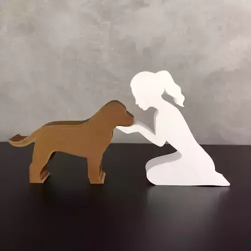 Girl and her Labrador Retriever -tied hair- for 3D printer 