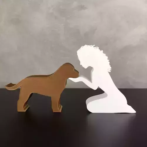 Girl and her Labrador Retriever -wavy hair- for 3D printer 