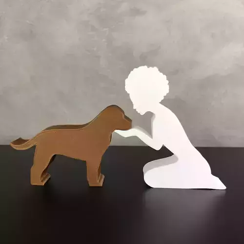 Girl and her Labrador Retriever -afro hair- for 3D printer 
