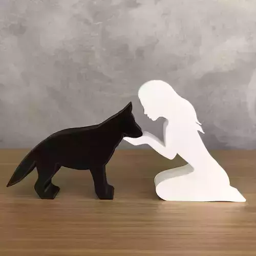 Girl and her German Shepherd -straight hair- for 3D printer 