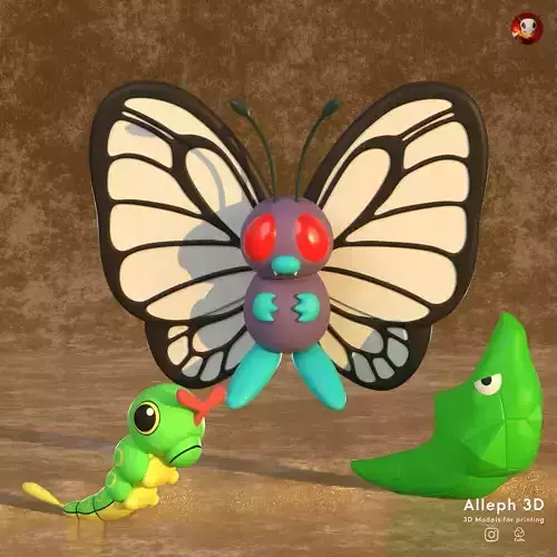 POkemon caterpie evolution pack 3D print model