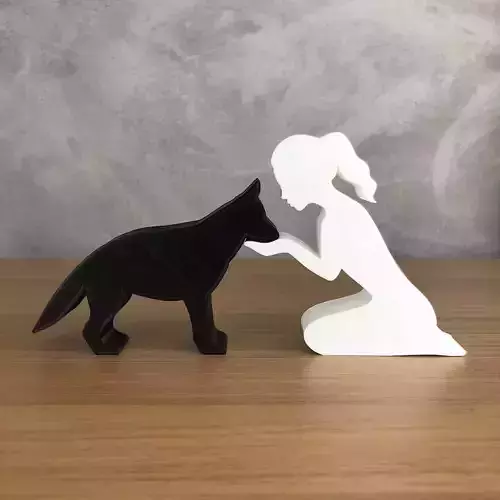 Girl and her German Shepherd -tied hair- for 3D printer 