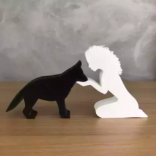 Girl and her German Shepherd -wavy hair- for 3D printer 