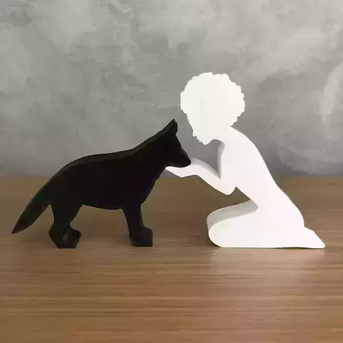 Girl and her German Shepherd -afro hair- for 3D printer