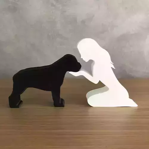 Girl and her Rottweiler -straight hair- for 3D printer 