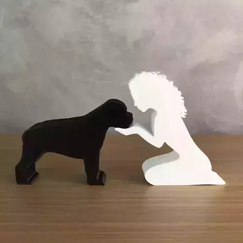 Girl and her Rottweiler -wavy hair- for 3D printer or laser cut