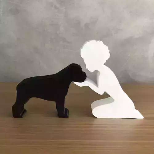 Girl and her Rottweiler -afro hair- for 3D printer