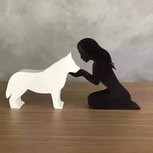 Girl and her Siberian Husky -straight hair- for 3D printer 