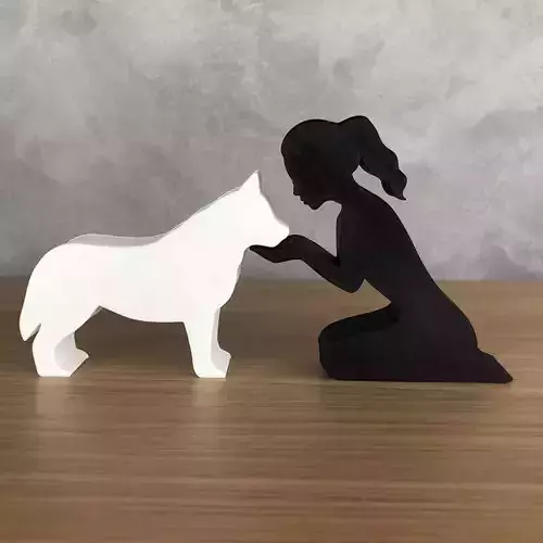 Girl and her Siberian Husky -tied hair- for 3D printer 