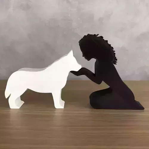 Girl and her Siberian Husky -wavy hair- for 3D printer or 